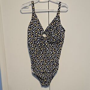 LOFT Beach Navy and Yellow Fruit‎ Pattern Swimsuit